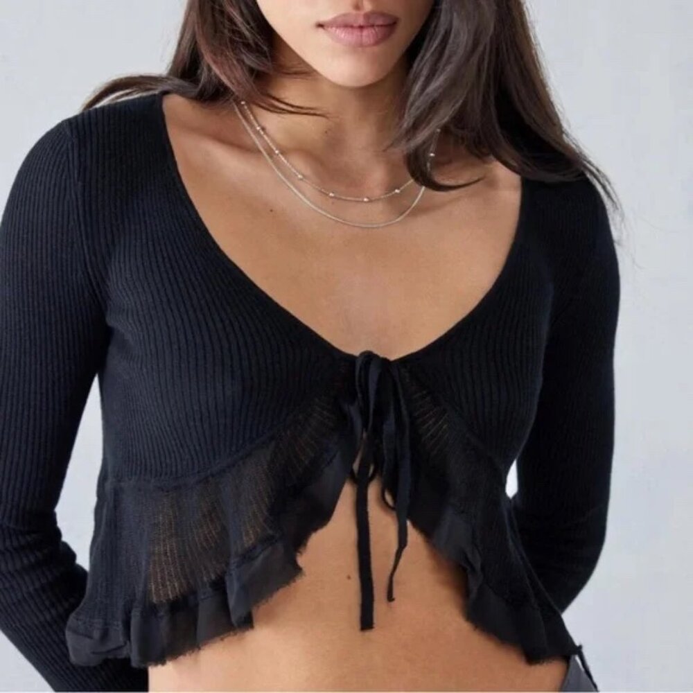 Urban Outfitters Yaryn Frill Tie-Up Blouse - Size L